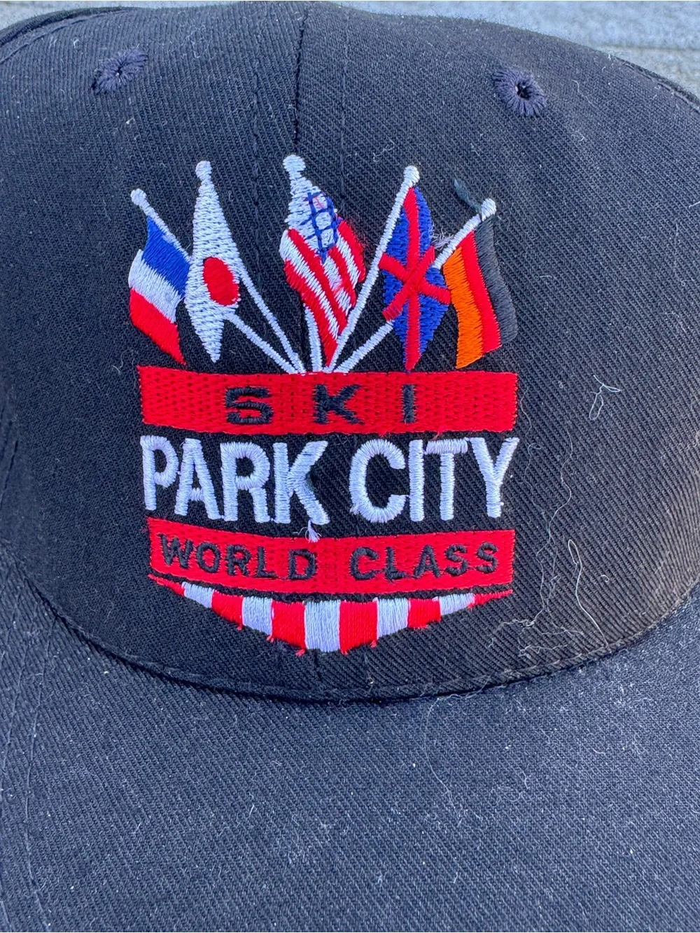 Vintage SKI Park City Utah Black 'World Class' Strap Back Baseball Hat Cap MINTY